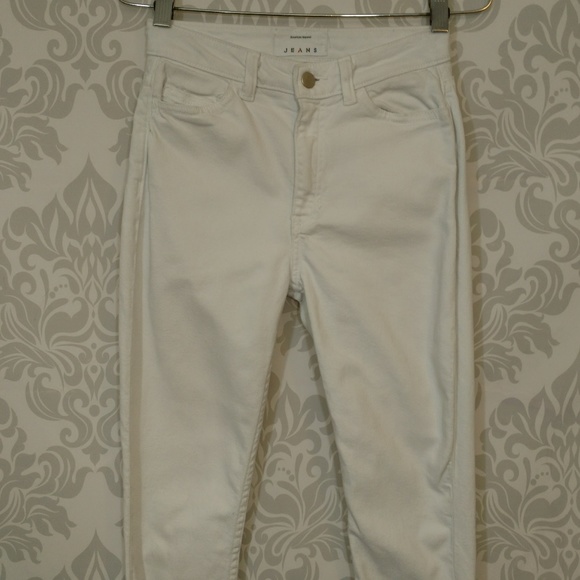American Apparel White High Waisted Skinny Jeans Size 26 Ankle Zip Cotton - Picture 1 of 8